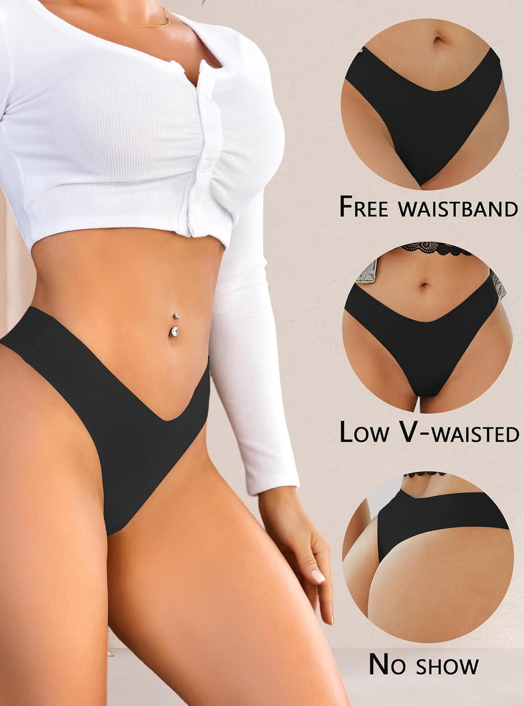 Seamless Thongs for Women No Show V-Waisted Invisible Sexy Panties Tangas Thong Underwear Women 6 Pack