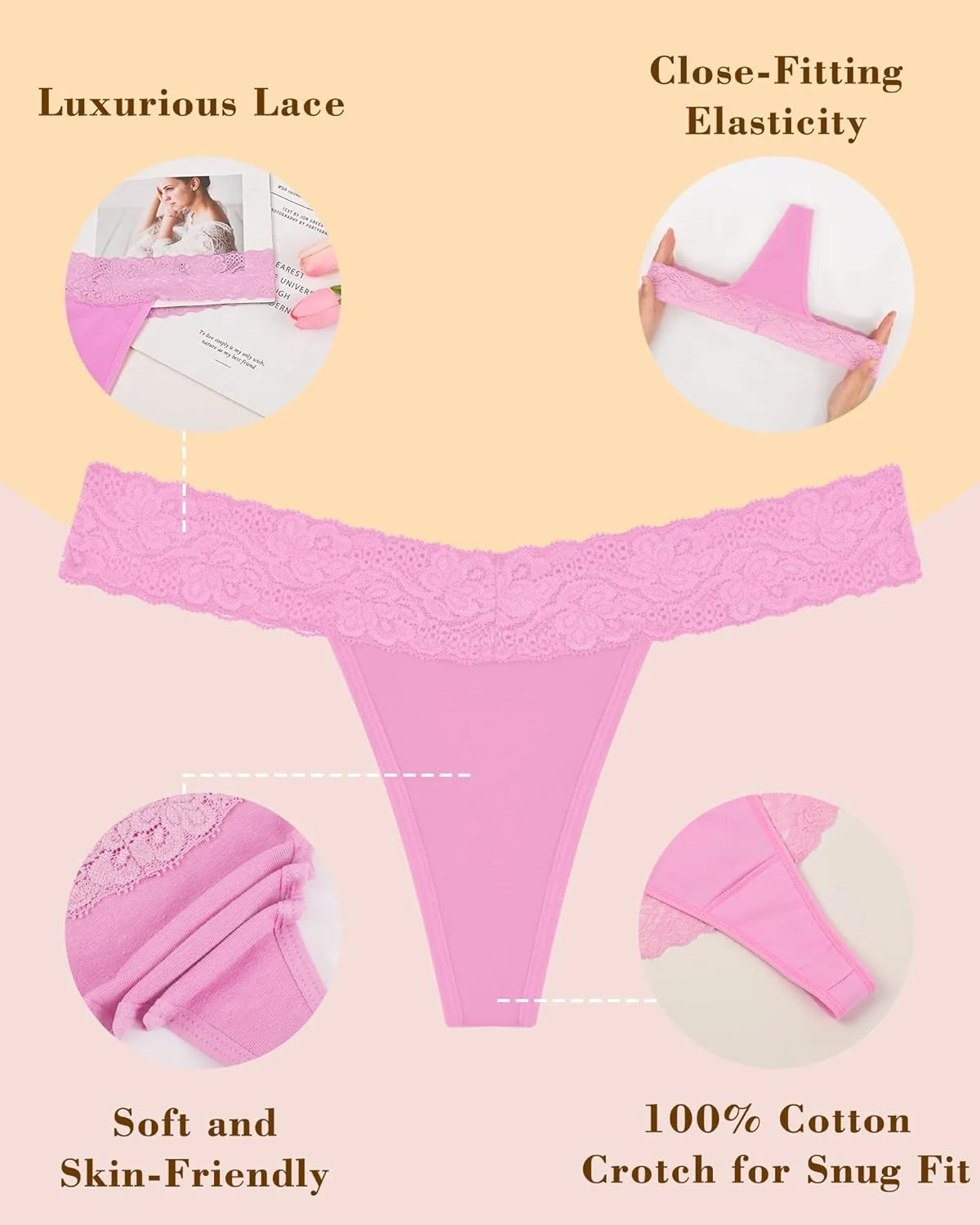 Sexy Lace Thongs for Women Thong Underwear Women Lace T-Back Panties Women Underwear Cotton Thongs Cheeky,8 Pack