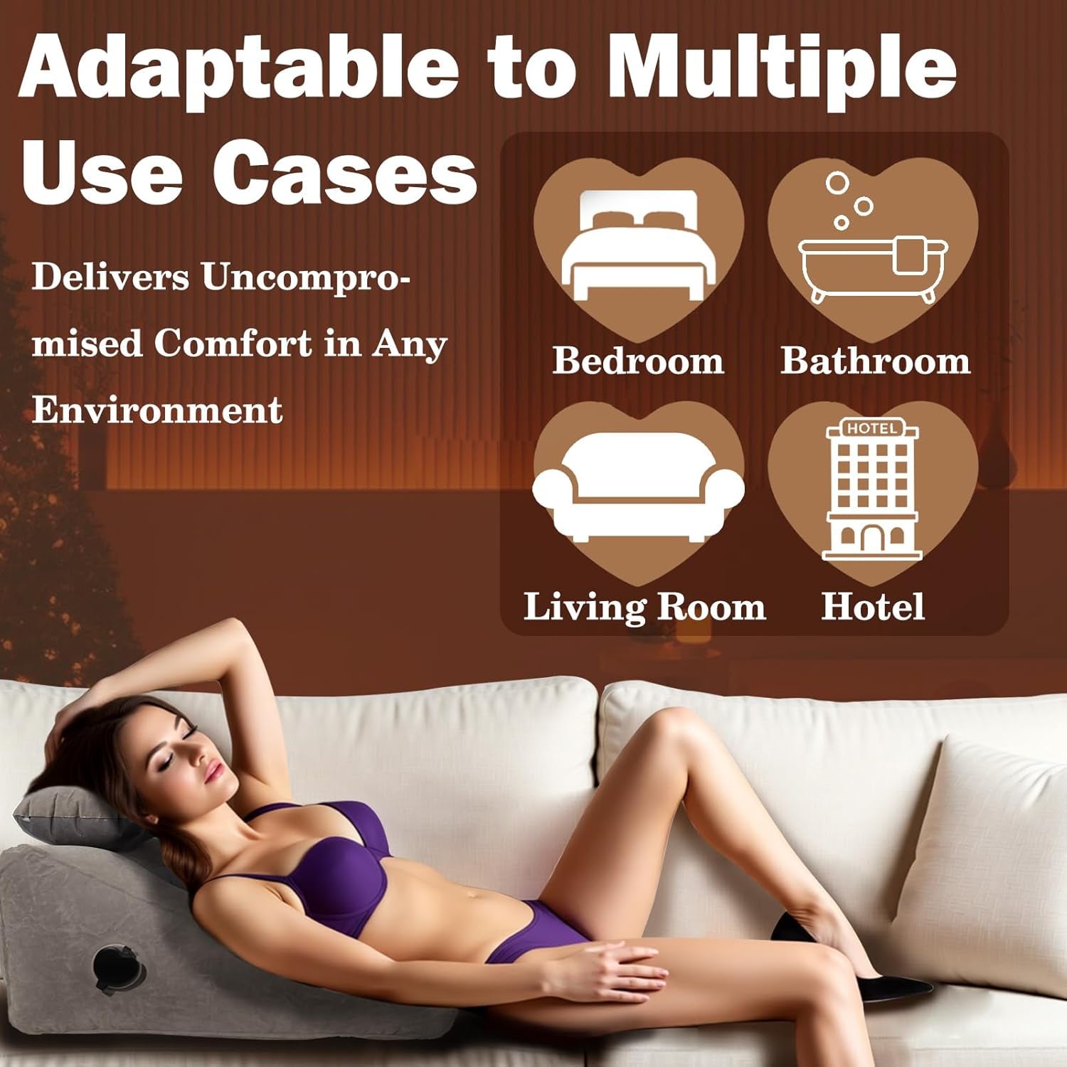 Inflatable Sex Pillow, Triangle Velvet Sex Wedge Cushion, Sex Toys for Adults, Fun Sex Bedroom Stuff for Couples with Eco-Friendly Inflation Bag, Fleshlight Pillow Sex Cushion for Men Women