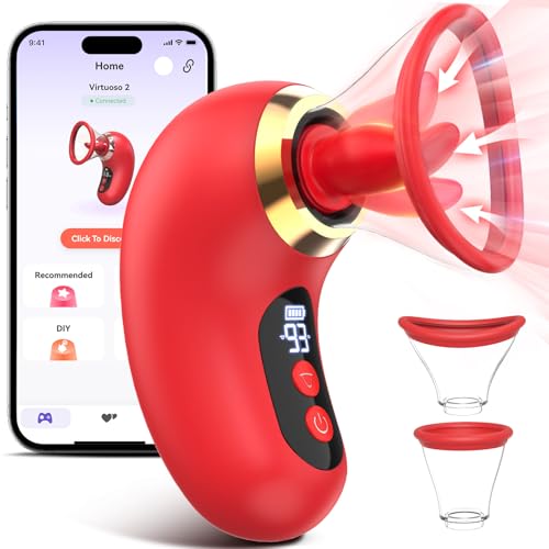 Gasevimo 5-in-1 Rose Toy Vibrator with App Control, 3 Sucking & 9 Licking Modes, LCD Display, Waterproof, Rose Red