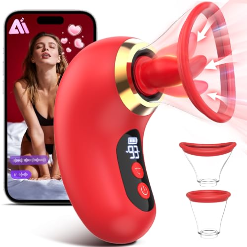 Gasevimo 5-in-1 Rose Toy Vibrator with App Control, 3 Sucking & 9 Licking Modes, LCD Display, Waterproof, Rose Red