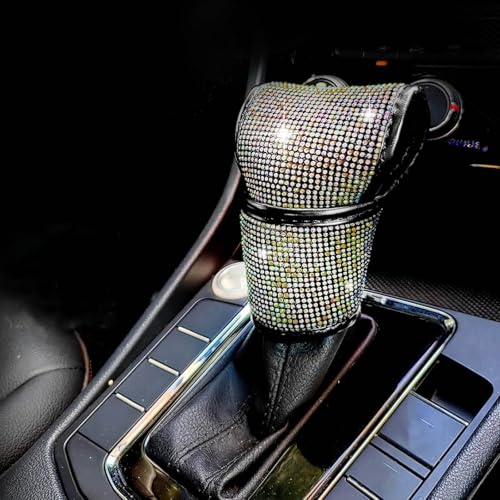 ABOTHGD Rhinestone Gear Shift Knob Cover, Sparkly Crystal Shifter Protector for Women, Universal Car Interior Accessory, Black