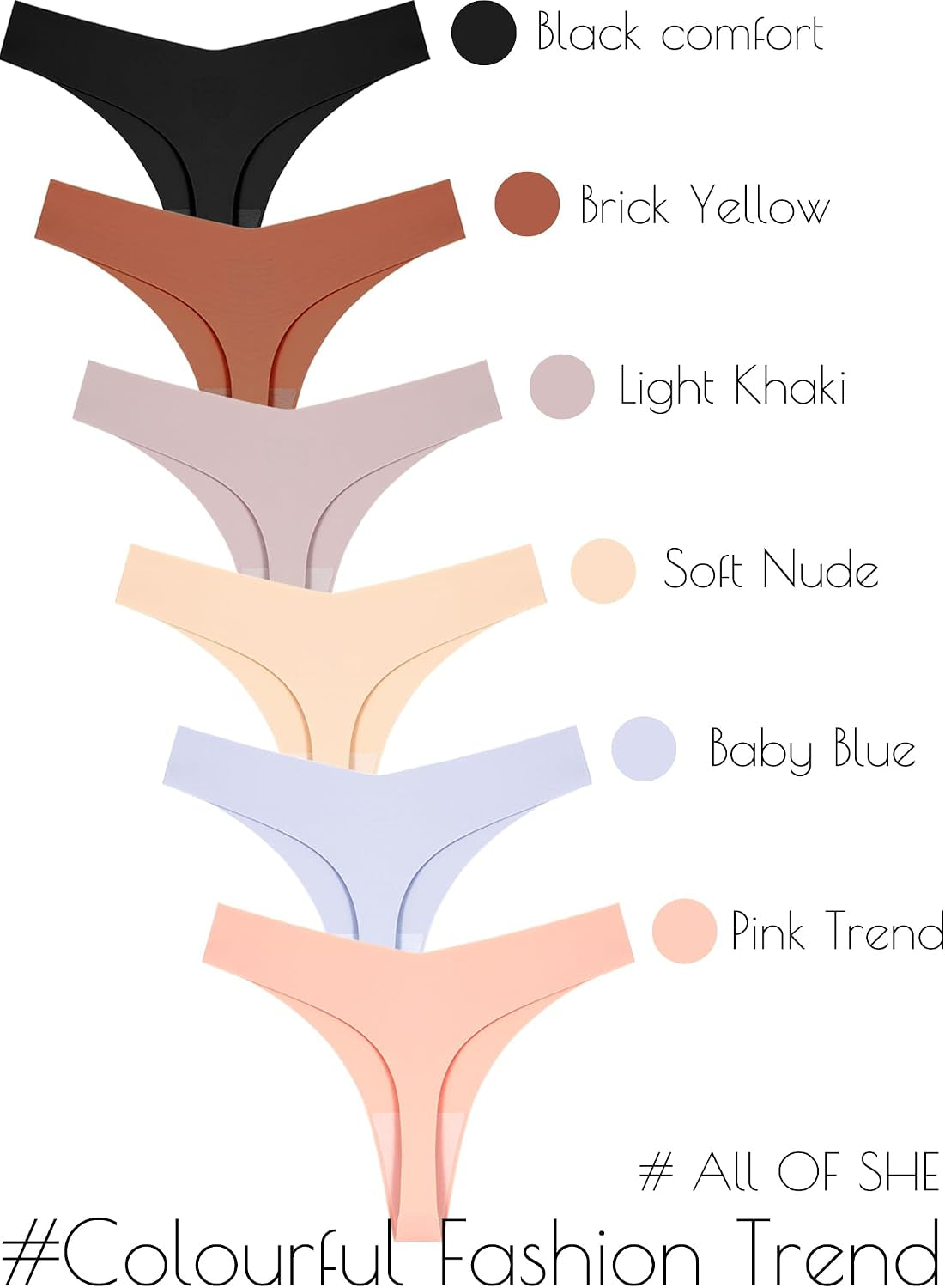 Seamless Thongs for Women No Show V-Waisted Invisible Sexy Panties Tangas Thong Underwear Women 6 Pack