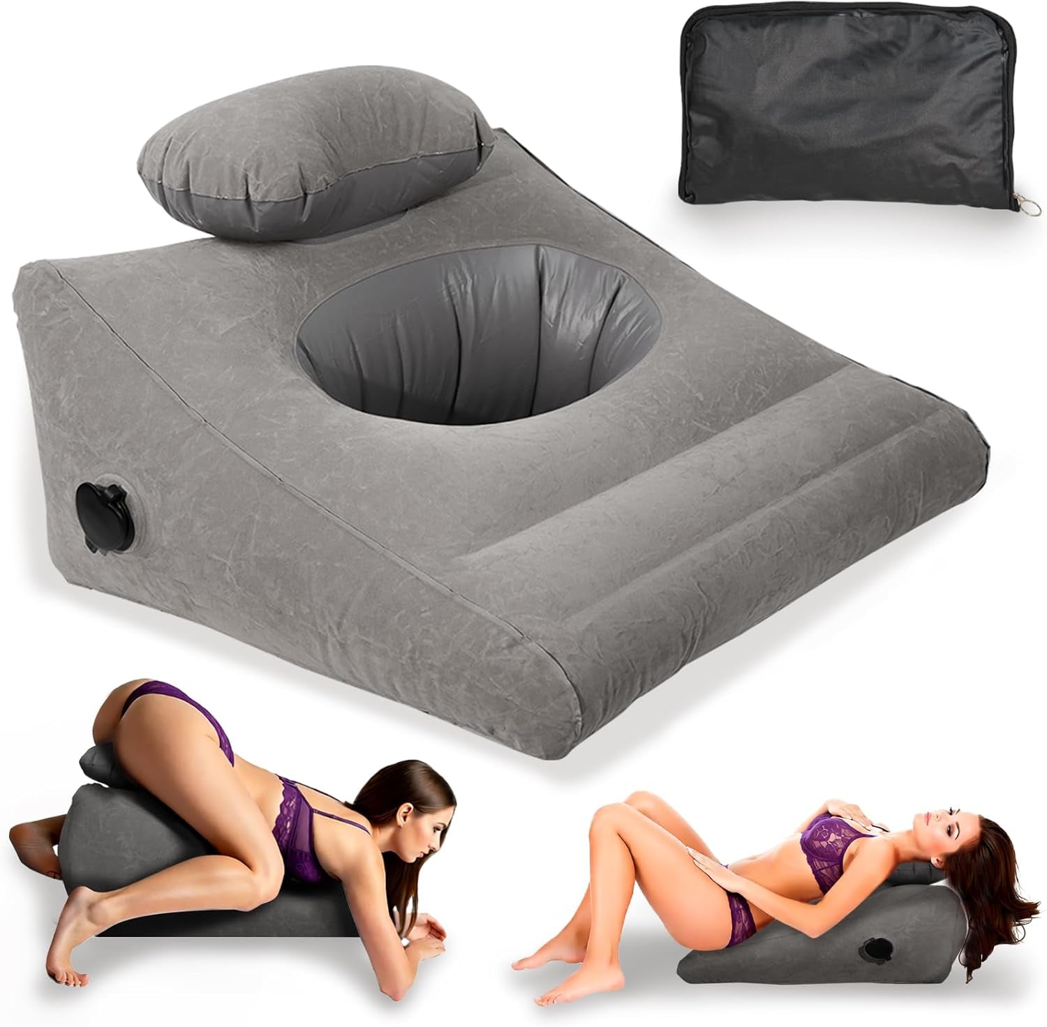 Inflatable Sex Pillow, Triangle Velvet Sex Wedge Cushion, Sex Toys for Adults, Fun Sex Bedroom Stuff for Couples with Eco-Friendly Inflation Bag, Fleshlight Pillow Sex Cushion for Men Women