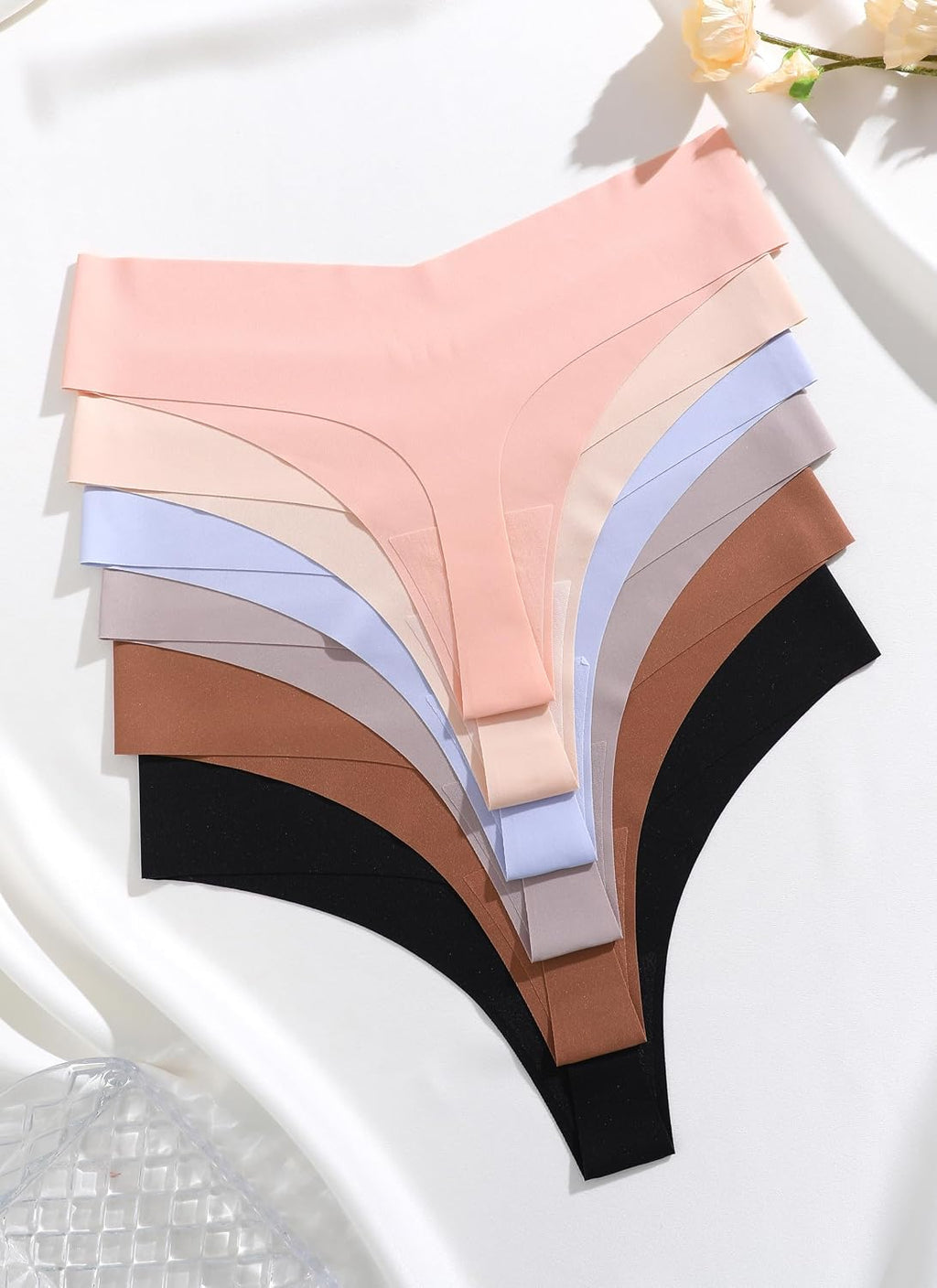 Seamless Thongs for Women No Show V-Waisted Invisible Sexy Panties Tangas Thong Underwear Women 6 Pack
