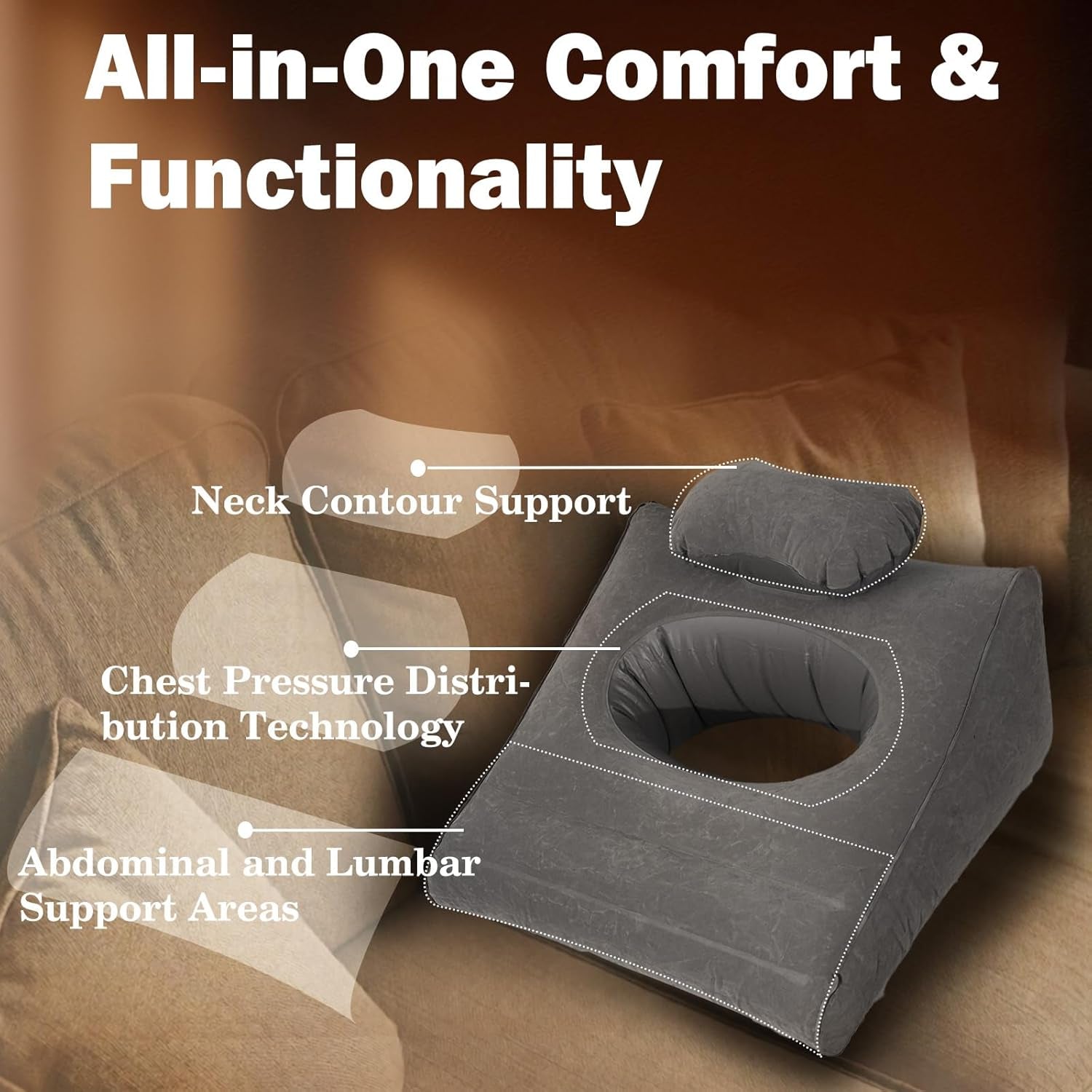 Inflatable Sex Pillow, Triangle Velvet Sex Wedge Cushion, Sex Toys for Adults, Fun Sex Bedroom Stuff for Couples with Eco-Friendly Inflation Bag, Fleshlight Pillow Sex Cushion for Men Women