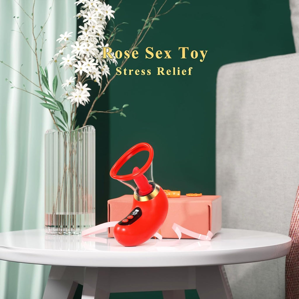 Gasevimo 5-in-1 Rose Toy Vibrator with App Control, 3 Sucking & 9 Licking Modes, LCD Display, Waterproof, Rose Red