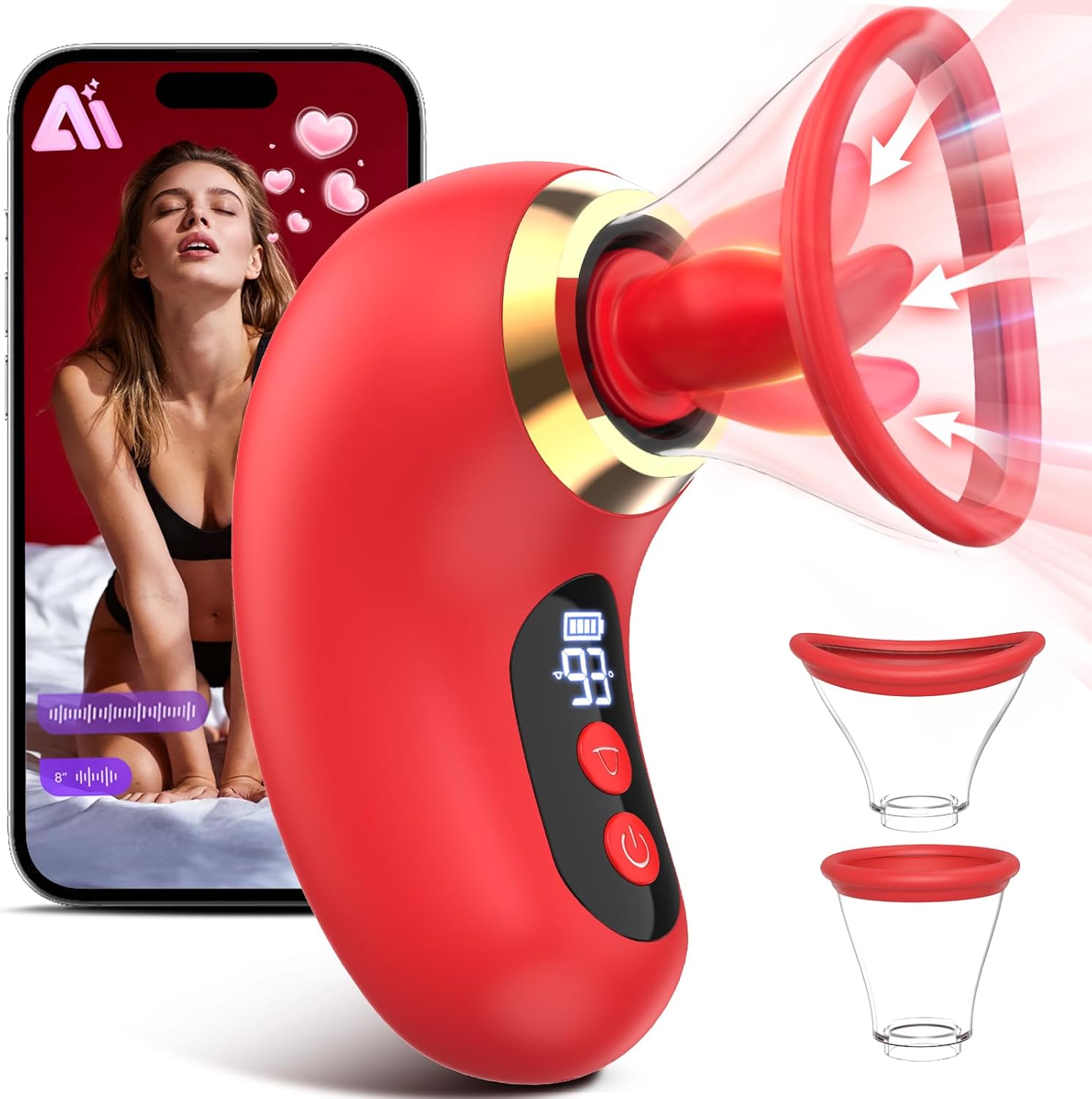 Gasevimo 5-in-1 Rose Toy Vibrator with App Control, 3 Sucking & 9 Licking Modes, LCD Display, Waterproof, Rose Red