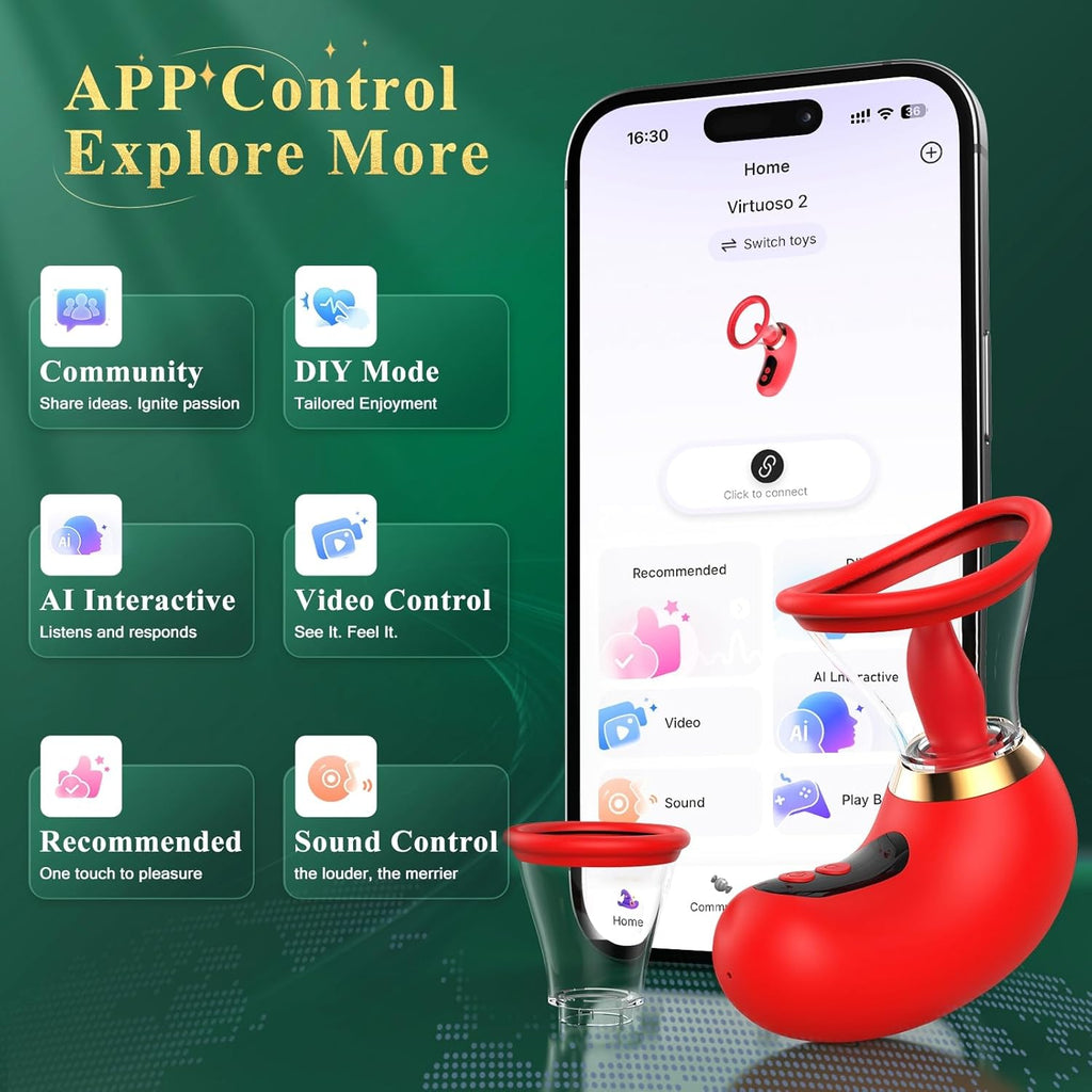 Gasevimo 5-in-1 Rose Toy Vibrator with App Control, 3 Sucking & 9 Licking Modes, LCD Display, Waterproof, Rose Red