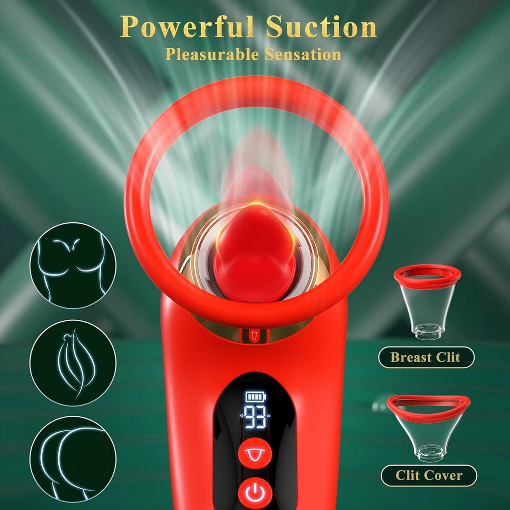 Gasevimo 5-in-1 Rose Toy Vibrator with App Control, 3 Sucking & 9 Licking Modes, LCD Display, Waterproof, Rose Red
