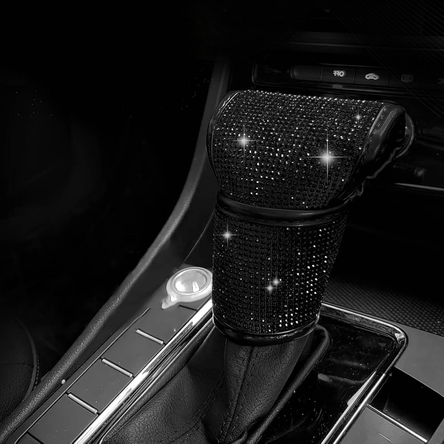 ABOTHGD Rhinestone Gear Shift Knob Cover, Sparkly Crystal Shifter Protector for Women, Universal Car Interior Accessory, Black