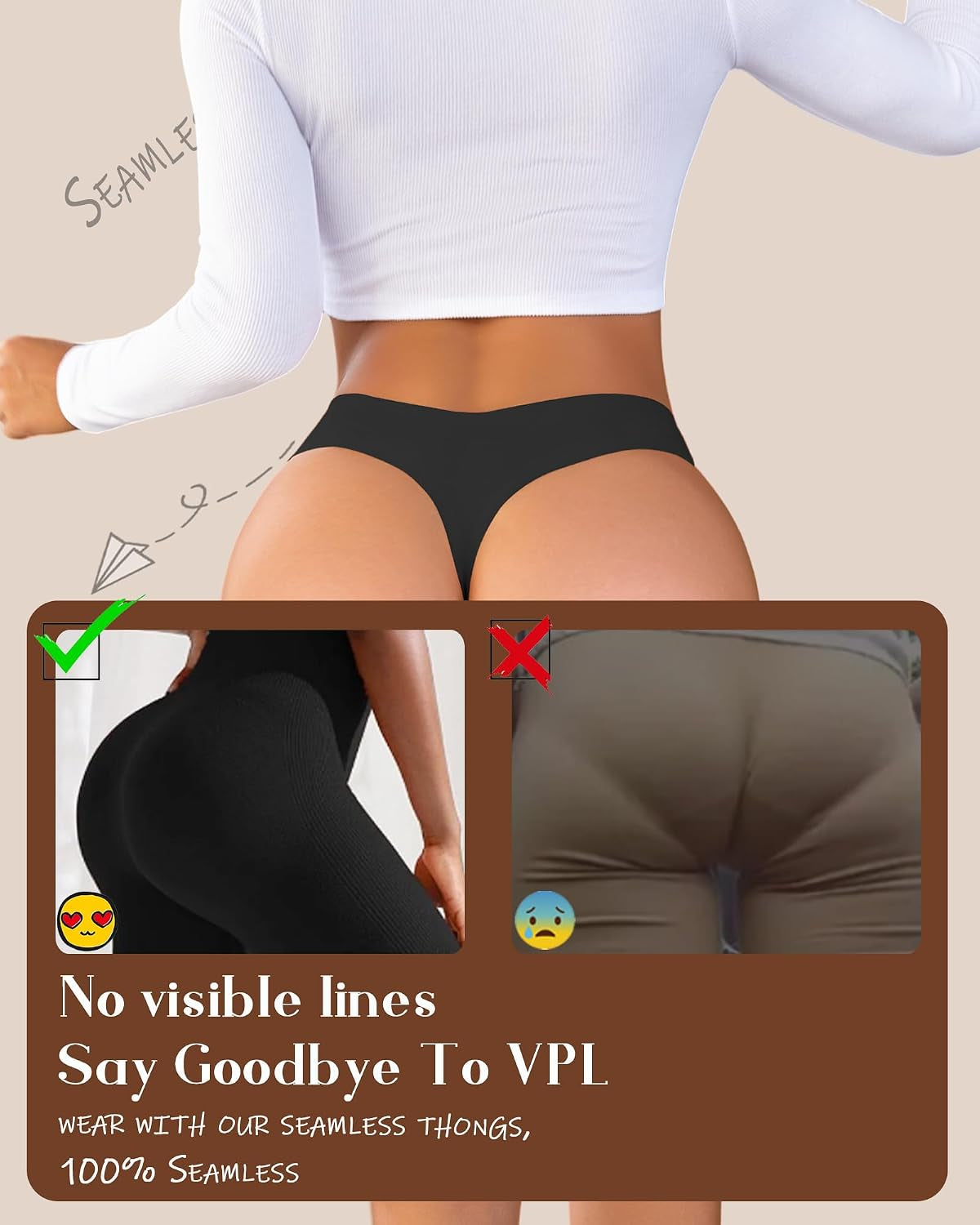 Seamless Thongs for Women No Show V-Waisted Invisible Sexy Panties Tangas Thong Underwear Women 6 Pack