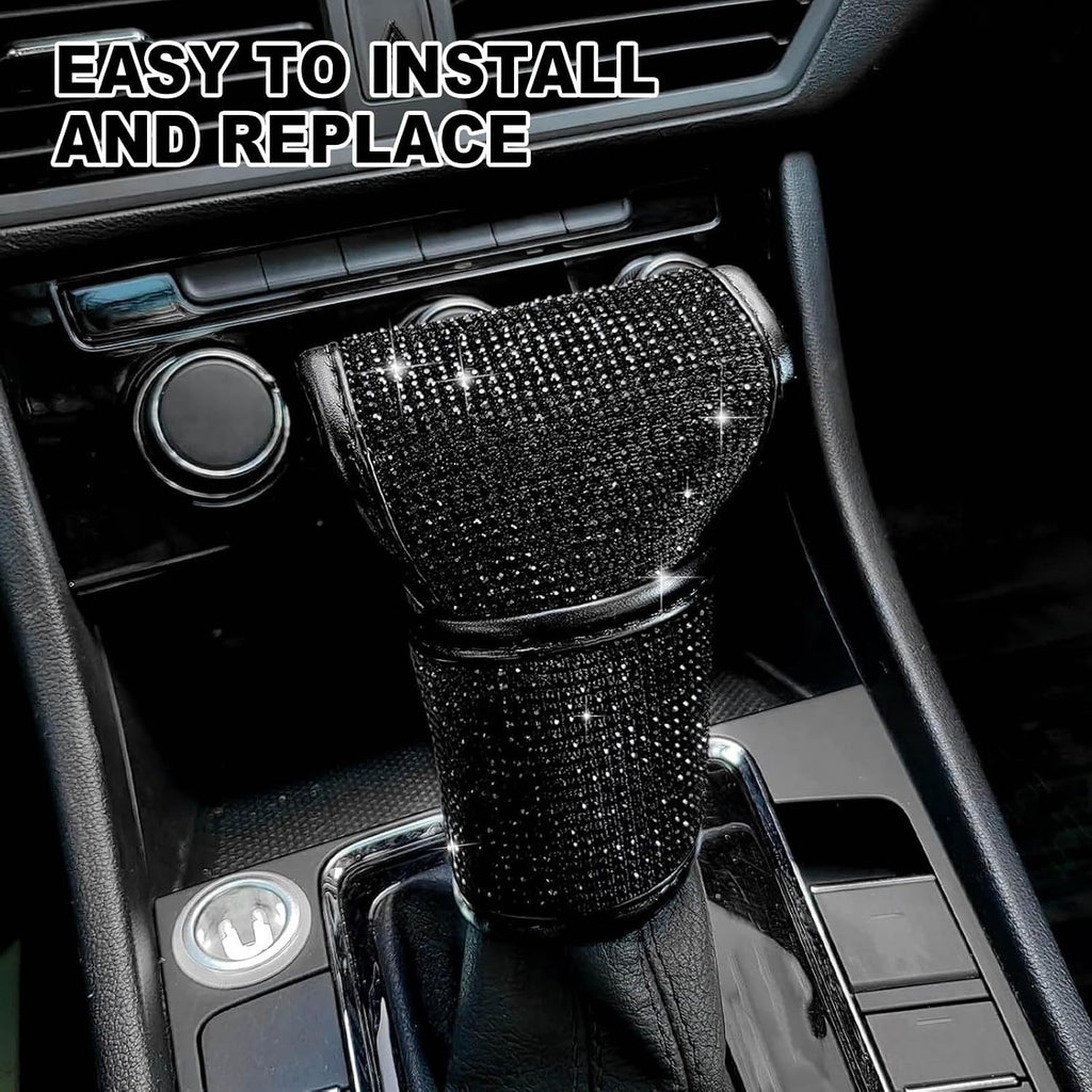 ABOTHGD Rhinestone Gear Shift Knob Cover, Sparkly Crystal Shifter Protector for Women, Universal Car Interior Accessory, Black
