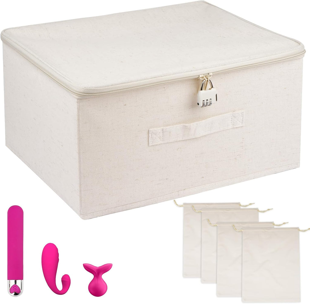Lockable Adult Toy Bag,15.8 X 11.8 X 7.9 in Storage Organizer Toy Bag with 4 Drawstring Bags,Storage Bins Case with Zipper for Adult Toys Lock Box for Women and Men Clothes Container