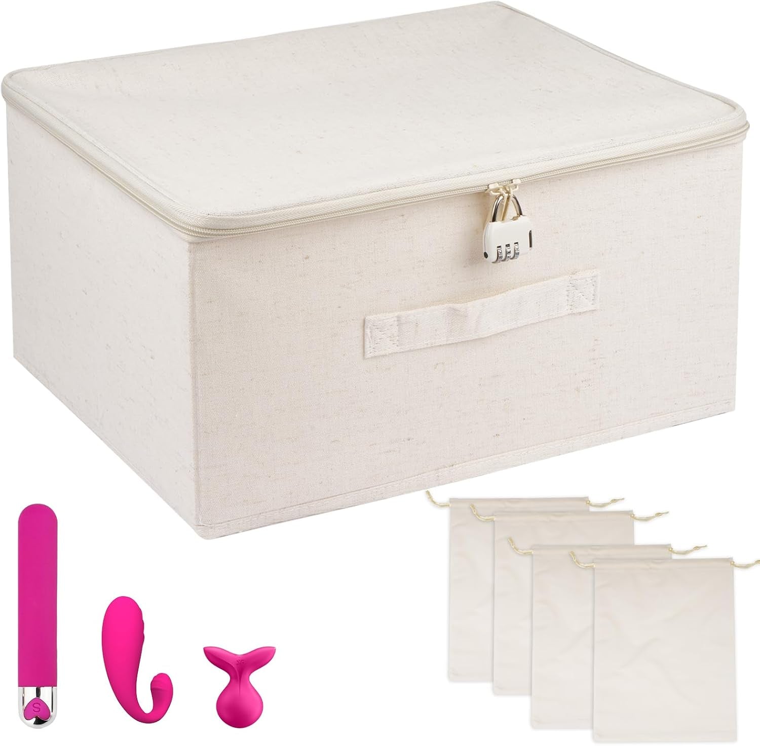 Lockable Adult Toy Bag,15.8 X 11.8 X 7.9 in Storage Organizer Toy Bag with 4 Drawstring Bags,Storage Bins Case with Zipper for Adult Toys Lock Box for Women and Men Clothes Container
