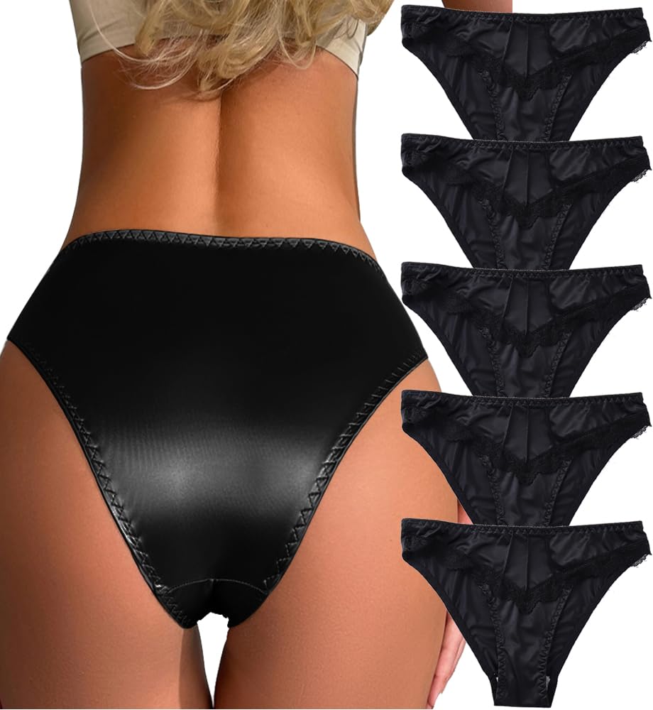 BeulviK Bragas descaradas de encaje negro, lencería sexy de encaje para mujer, bragas de satén sin costuras, bragas de hipster transpirables que no se marcan, bragas invisibles, bragas de bikini, ropa interior sedosa para mujer (copia)