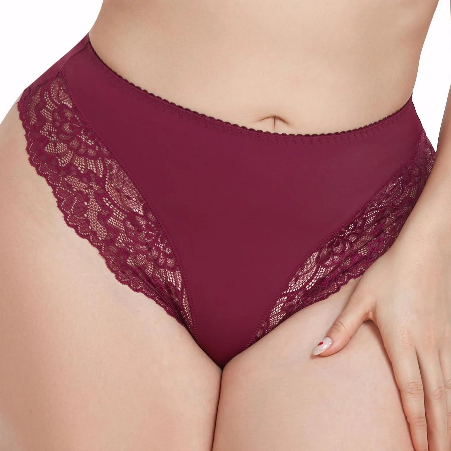 Women's Lace Thong Mid-Rise Nylon Cotton Panties Anti-Bacterial