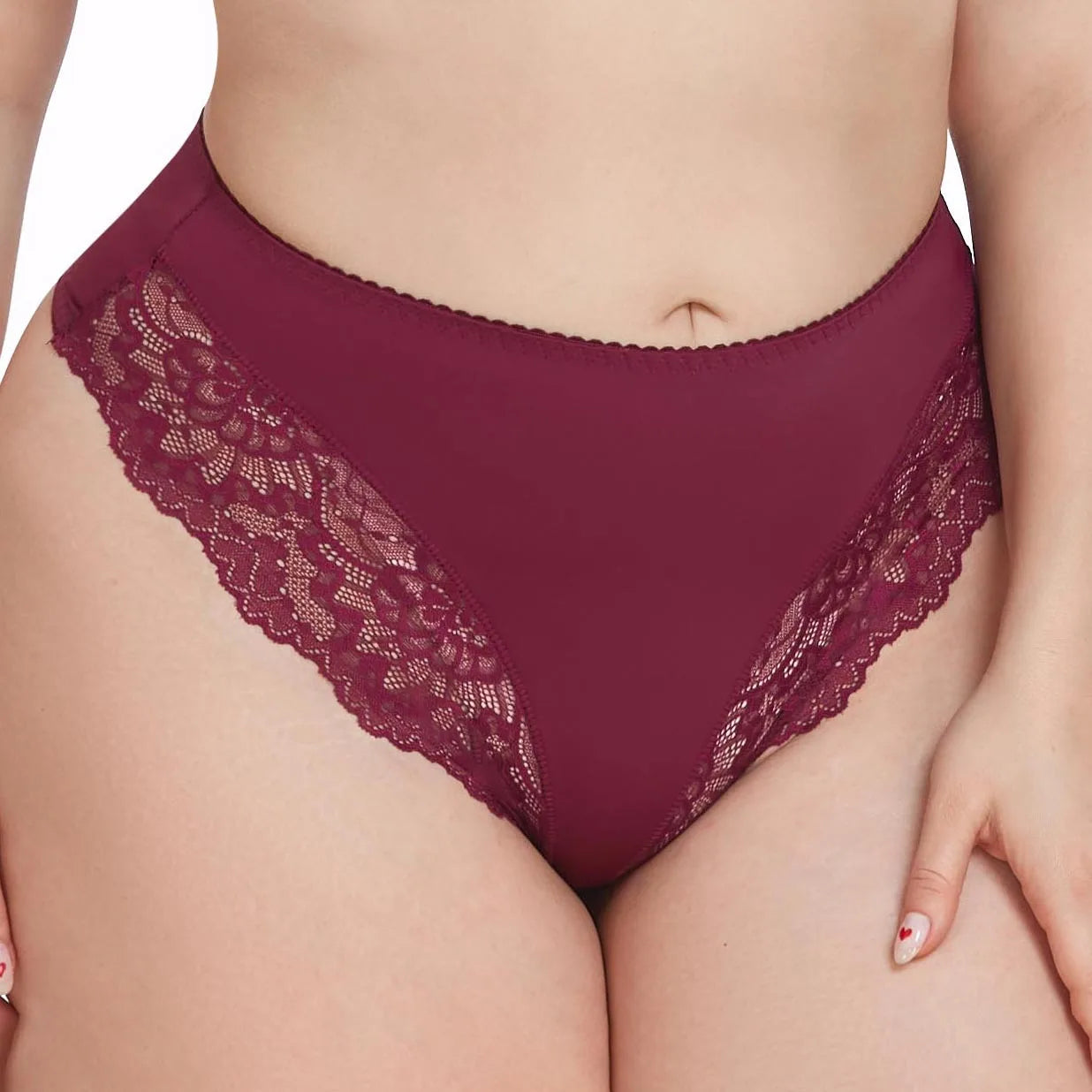 Women's Lace Thong Mid-Rise Nylon Cotton Panties Anti-Bacterial