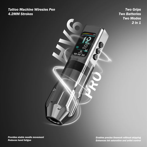 INKSOUL® Tattoo Machine Wiresles Pen 4.2MM Strokes Two Grips Two Batteries Two Modes 2 in 1 | HV6 PRO