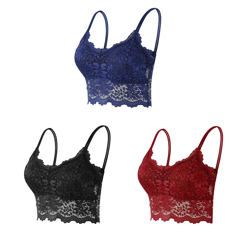 Women's Lace Hollow Out Wireless Bralette 3-Pack