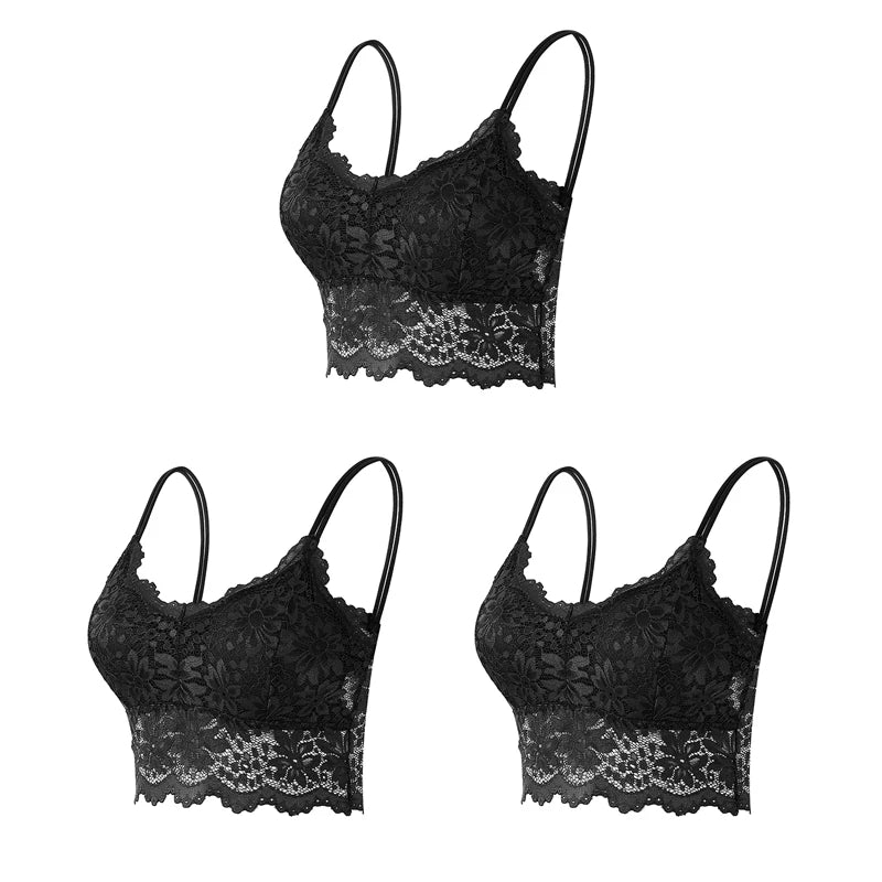 Women's Lace Hollow Out Wireless Bralette 3-Pack