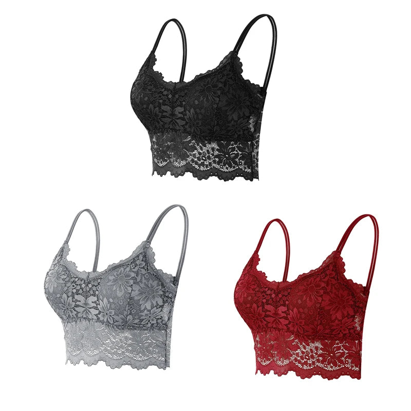 Women's Lace Hollow Out Wireless Bralette 3-Pack