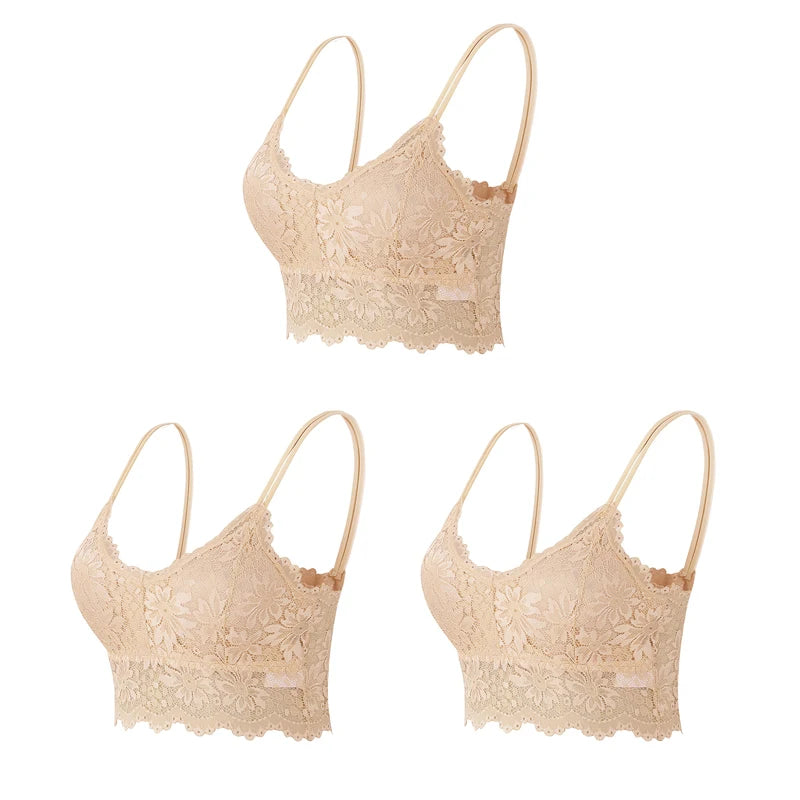Women's Lace Hollow Out Wireless Bralette 3-Pack