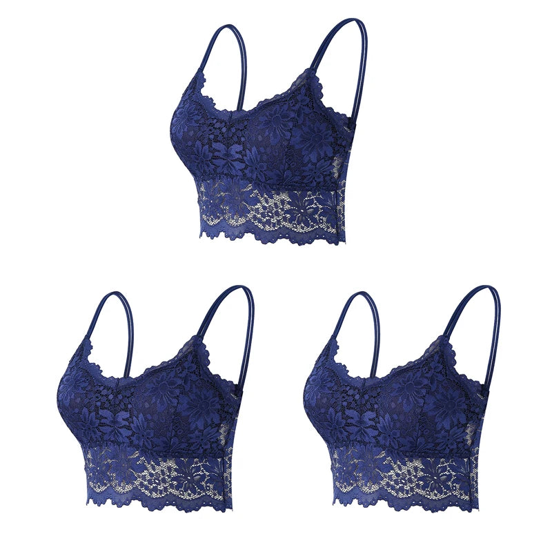 Women's Lace Hollow Out Wireless Bralette 3-Pack