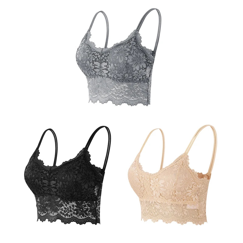 Women's Lace Hollow Out Wireless Bralette 3-Pack