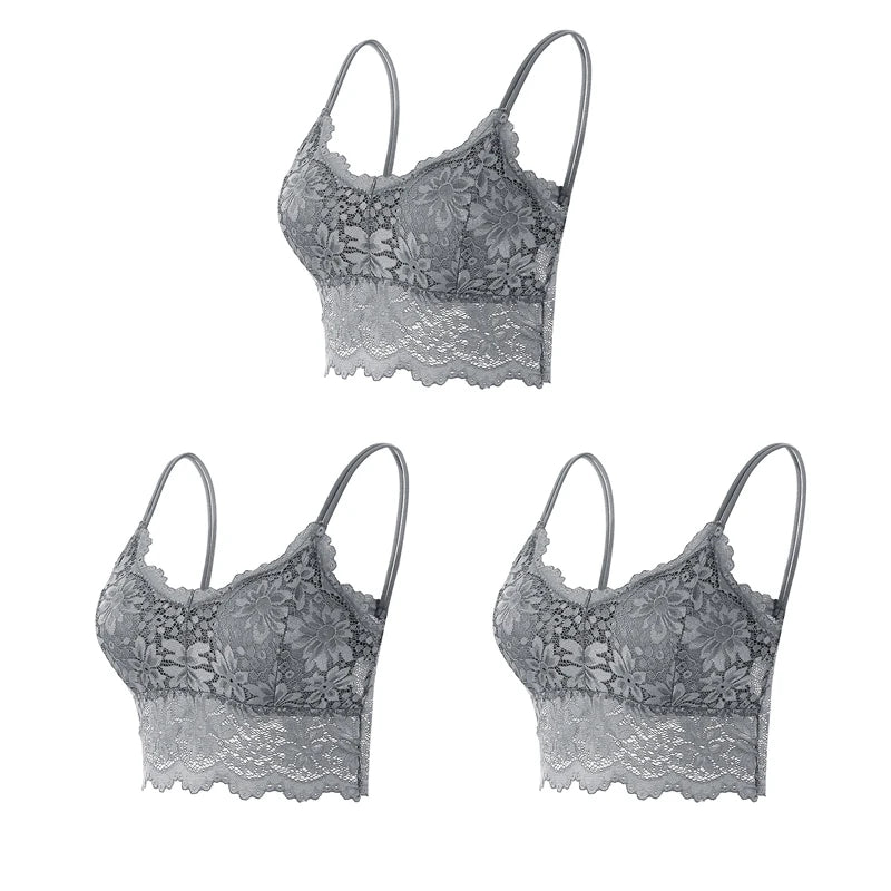 Women's Lace Hollow Out Wireless Bralette 3-Pack