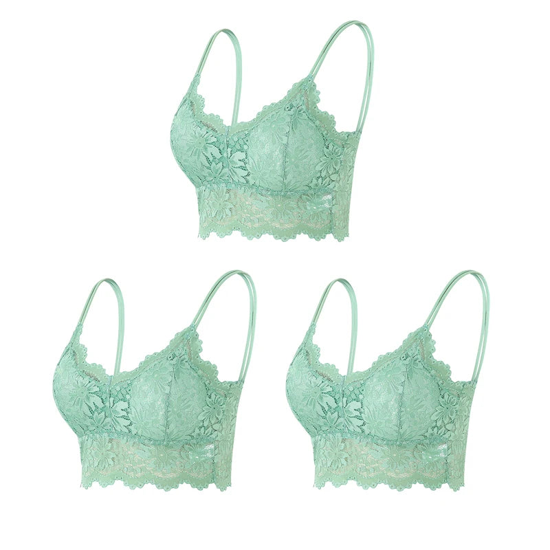 Women's Lace Hollow Out Wireless Bralette 3-Pack