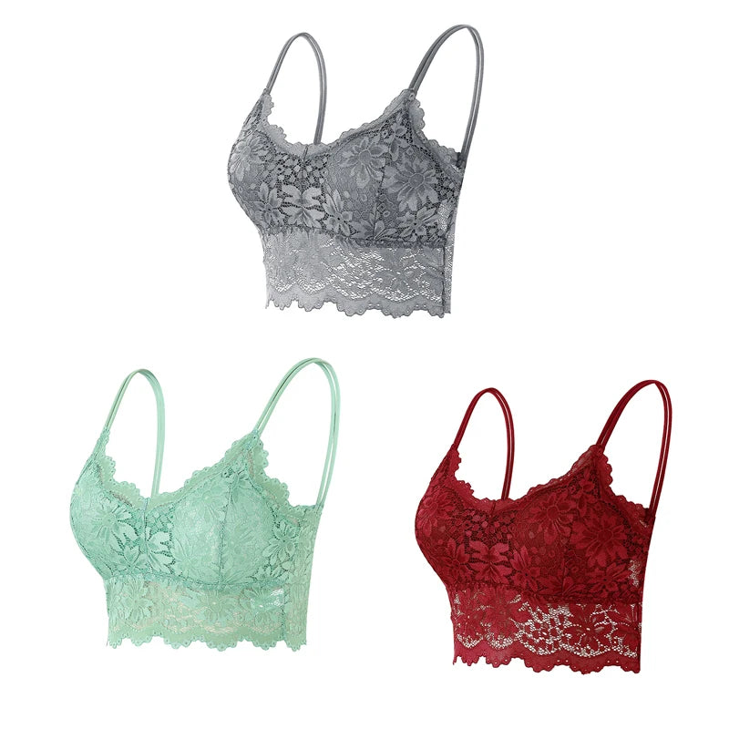 Women's Lace Hollow Out Wireless Bralette 3-Pack