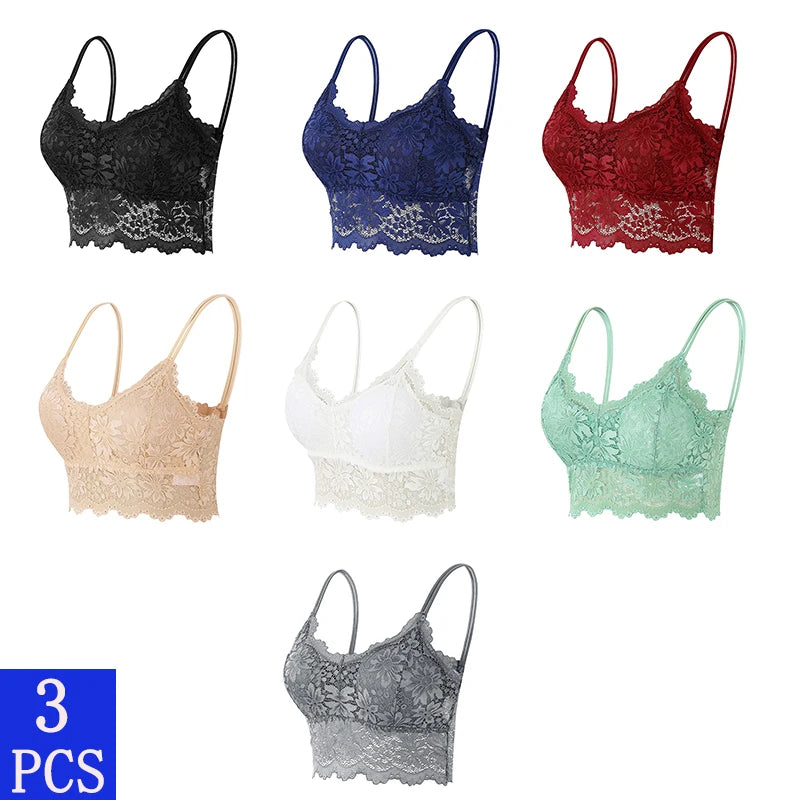 Women's Lace Hollow Out Wireless Bralette 3-Pack