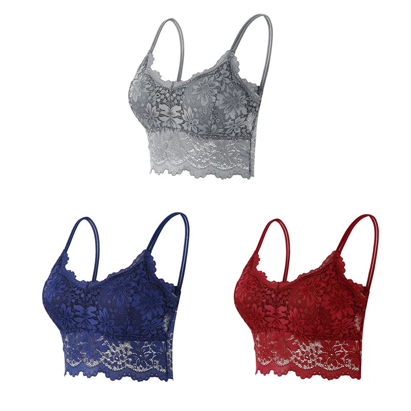 Women's Lace Hollow Out Wireless Bralette 3-Pack