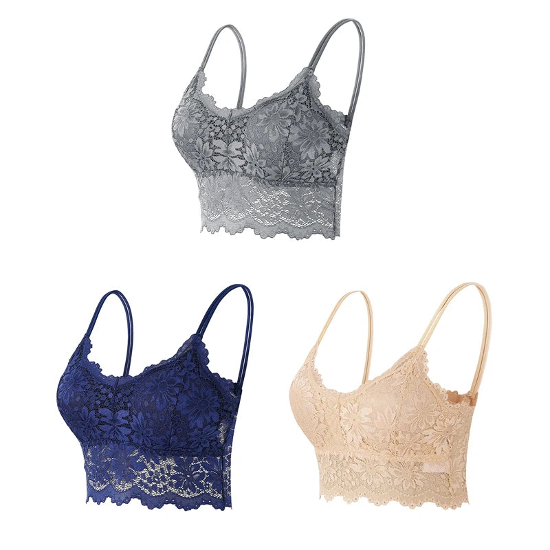 Women's Lace Hollow Out Wireless Bralette 3-Pack