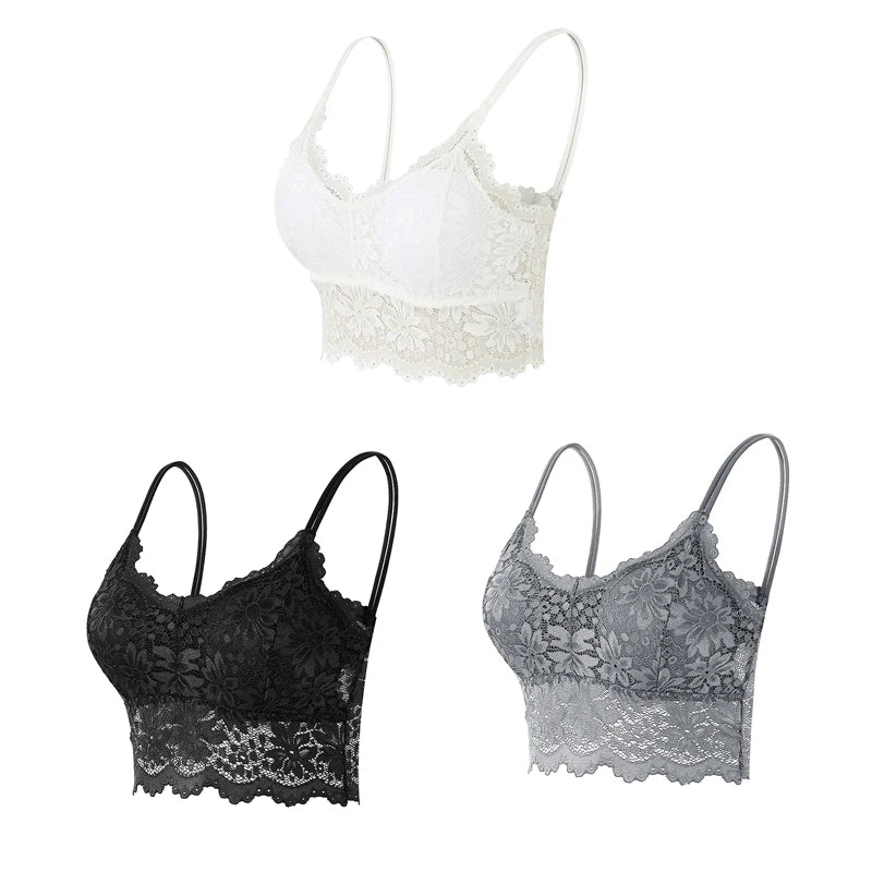 Women's Lace Hollow Out Wireless Bralette 3-Pack