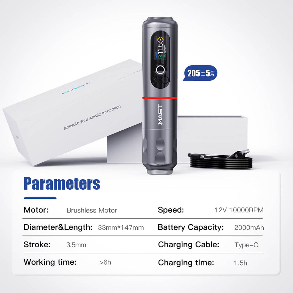 Dragonhawk Wireless Tattoo Pen Machine with 3.5MM Stroke Brushless Motor Color Screen | Mast Archer 2