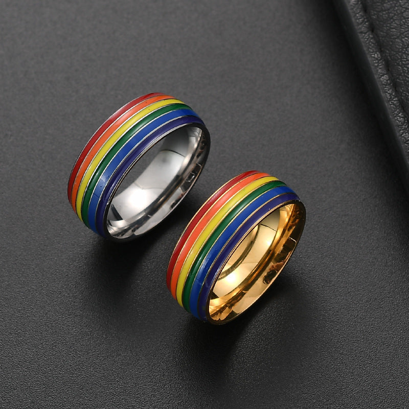 Anillo Arcoíris del Mismo Sexo Bañado en Oro de 18K Anillo de Porrista