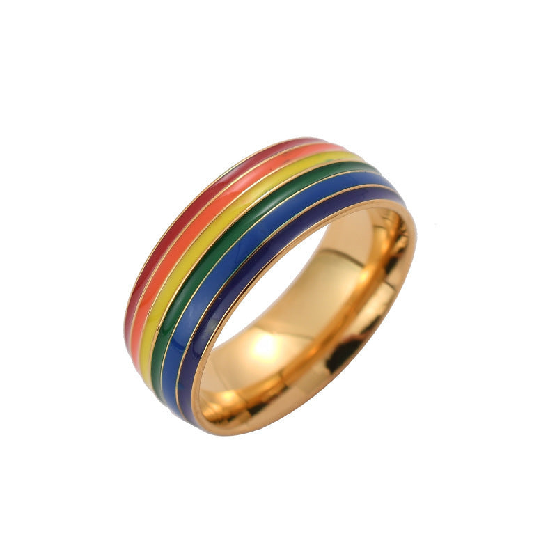 Anillo Arcoíris del Mismo Sexo Bañado en Oro de 18K Anillo de Porrista