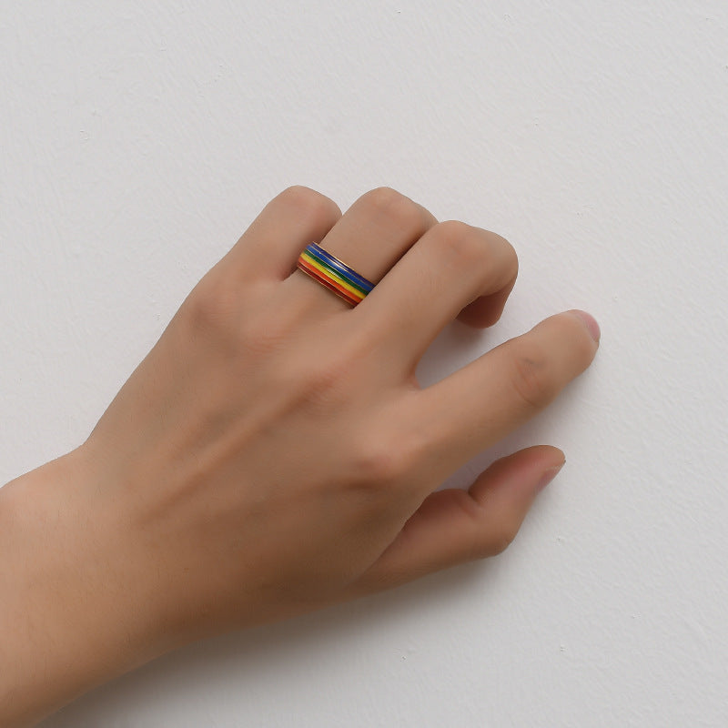 Anillo Arcoíris del Mismo Sexo Bañado en Oro de 18K Anillo de Porrista