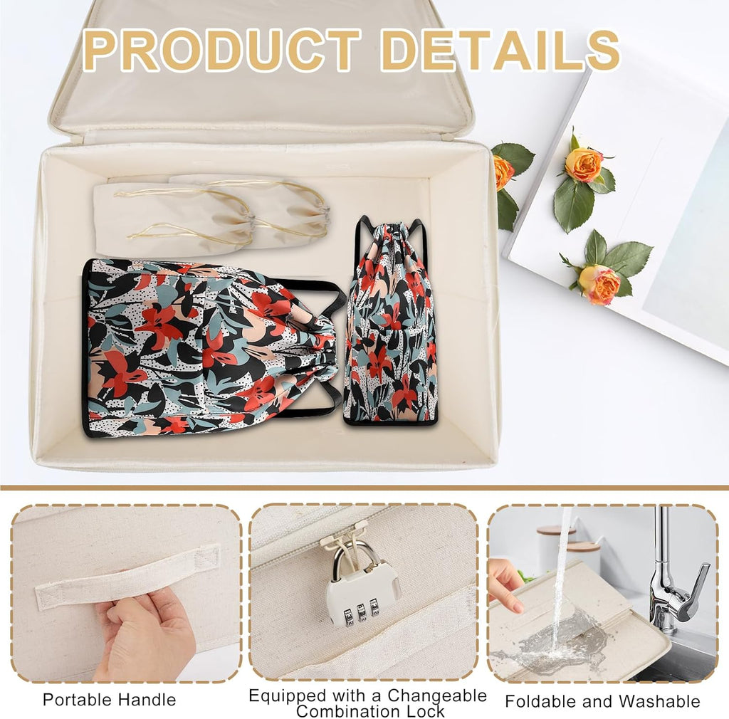 Lockable Adult Toy Bag,15.8 X 11.8 X 7.9 in Storage Organizer Toy Bag with 4 Drawstring Bags,Storage Bins Case with Zipper for Adult Toys Lock Box for Women and Men Clothes Container