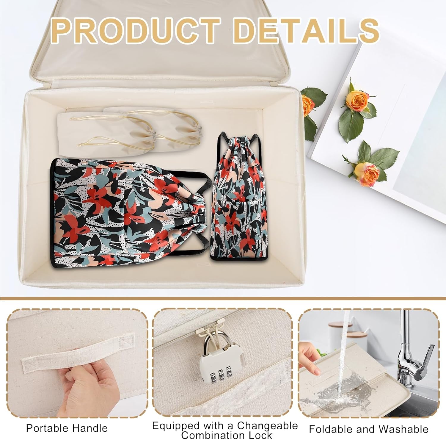 Lockable Adult Toy Bag,15.8 X 11.8 X 7.9 in Storage Organizer Toy Bag with 4 Drawstring Bags,Storage Bins Case with Zipper for Adult Toys Lock Box for Women and Men Clothes Container