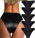 BeulviK Bragas descaradas de encaje negro para mujer, lencería sexy de encaje, bragas de satén sin costuras para mujer, bragas hipster transpirables que no se marcan, bragas invisibles, bragas de bikini, ropa interior sedosa para mujer